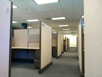 View inside an office showing empty cubicals